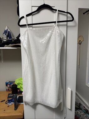 12th Tribe White Sequin Mini Dress